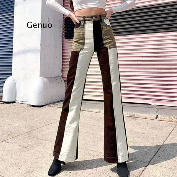 women autumn winter straight color block pocket high waist female denim flare long pants fall clothes streetwear women's & capris, Black;white
women autumn winter straight color block pocket high waist female denim flare long pants fall clothes streetwear women's & capris, Black;white