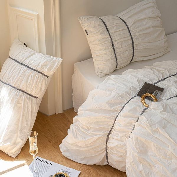 bedding sets white fold bubble washed cotton set soft twin/ size kid bed sheet pillowcase duvet cover 4pcs for home