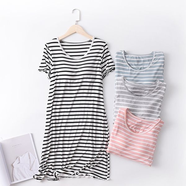 women's sleepwear modal night women striped bra short sleeve fashion homewear casual clothes loose pjs j9s0, Black;red
women's sleepwear modal night women striped bra short sleeve fashion homewear casual clothes loose pjs j9s0, Black;red