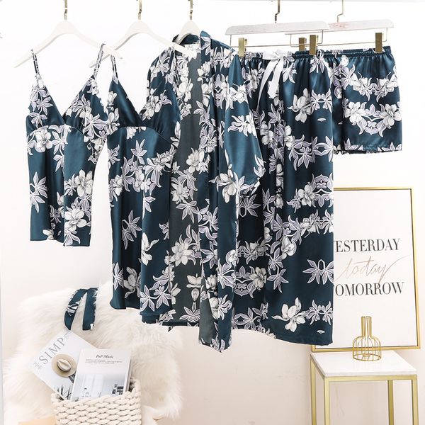women's sleepwear fashion 5pcs faux silk women pajamas set floral printed shorts spring summer homewear robe nightdress 1mh3, Black;red
women's sleepwear fashion 5pcs faux silk women pajamas set floral printed shorts spring summer homewear robe nightdress 1mh3, Black;red