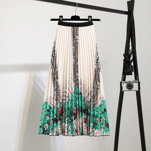 skirts jaycosin 2021 summer vintage faldas women elastic waist printed mid-length with pleated large hem a-line skirt femme long, Black 
skirts jaycosin 2021 summer vintage faldas women elastic waist printed mid-length with pleated large hem a-line skirt femme long, Black