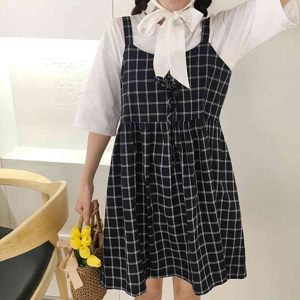 summer preppy style cute loose casual plaid simple all match female tank dresses 210522, Black;gray
summer preppy style cute loose casual plaid simple all match female tank dresses 210522, Black;gray