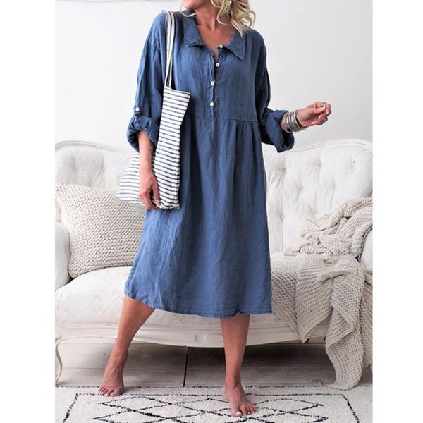casual dresses summer dress european and american female clothing women's loose lapel button mid length solid color plus size party, Black;gray
casual dresses summer dress european and american female clothing women's loose lapel button mid length solid color plus size party, Black;gray