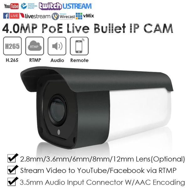 4.0mp fixed lens wide angle ir poe waterproof live streaming ip camera broadcasting to youtube/facebook by rtmp w/audio cameras
4.0mp fixed lens wide angle ir poe waterproof live streaming ip camera broadcasting to youtube/facebook by rtmp w/audio cameras