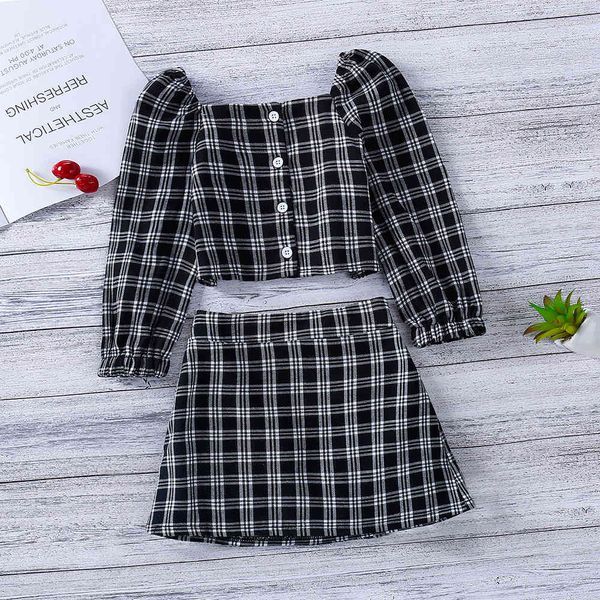 long sleeve girls plaid printed suit summer square neck short + high waist a-line skirt girl clothes 2 piece set 210515, White
long sleeve girls plaid printed suit summer square neck short + high waist a-line skirt girl clothes 2 piece set 210515, White