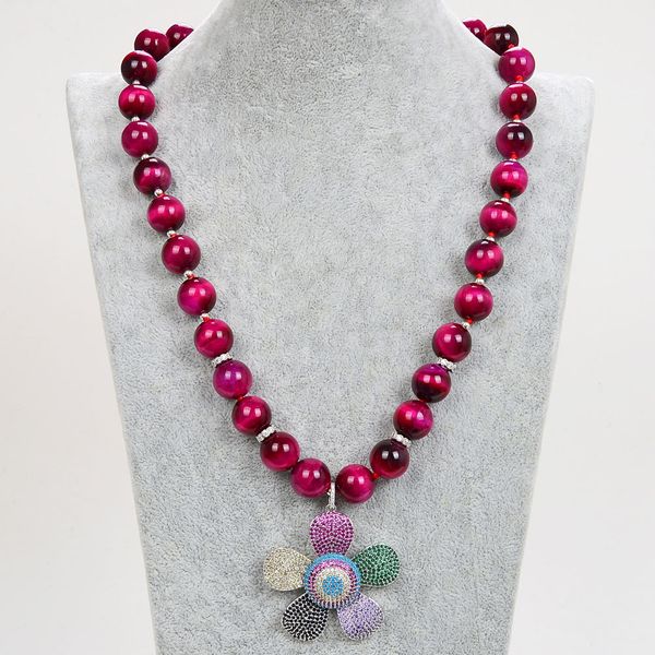 guaiguai jewelry 14mm fuchsia tiger eye necklace cz pave flower pendant handmade for women real gems stone lady fashion jewellery, Silver
guaiguai jewelry 14mm fuchsia tiger eye necklace cz pave flower pendant handmade for women real gems stone lady fashion jewellery, Silver