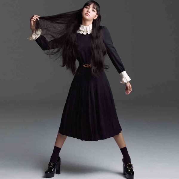 runway fashion spring lotus leaf collar matching vintage elegant long party dress plissado, Black;gray
runway fashion spring lotus leaf collar matching vintage elegant long party dress plissado, Black;gray