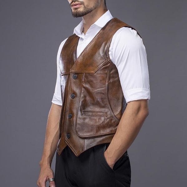 men's leather & faux mens jacket 100% cowhide v-neck men vest natural high-quality coat h622, Black
men's leather & faux mens jacket 100% cowhide v-neck men vest natural high-quality coat h622, Black