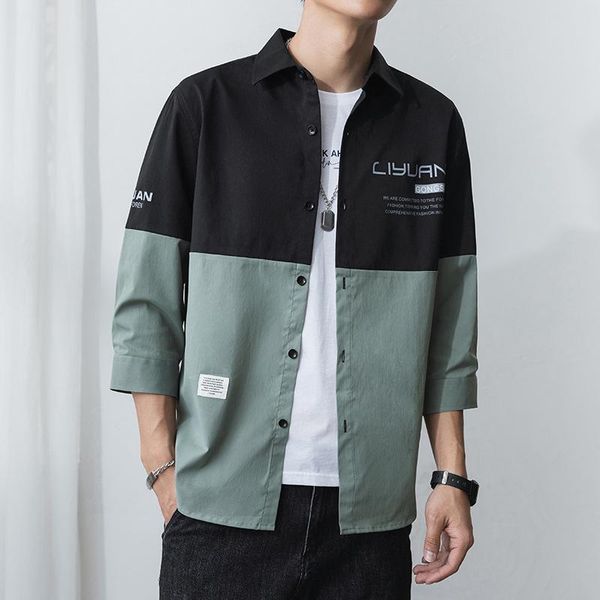 men's dress shirts summer korean fashion cool casual tooling short sleeve shirt 7-point, White;black 
men's dress shirts summer korean fashion cool casual tooling short sleeve shirt 7-point, White;black