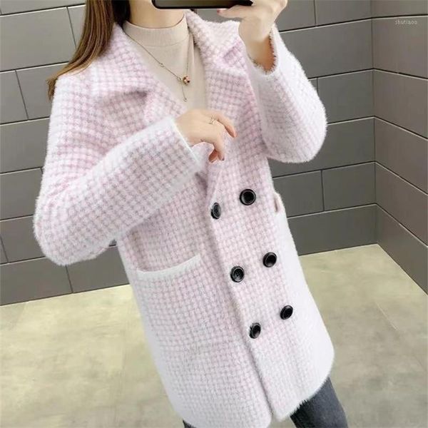 women's wool & blends faux mink cashmere woolen coat women mid long cardigan outerwear korean winter thick loose houndstooth jacket fem, Black
women's wool & blends faux mink cashmere woolen coat women mid long cardigan outerwear korean winter thick loose houndstooth jacket fem, Black