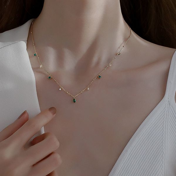 925 sterling sier choker for women exquisite green zircon clavicle chain necklace gifts s-n742, Silver
925 sterling sier choker for women exquisite green zircon clavicle chain necklace gifts s-n742, Silver