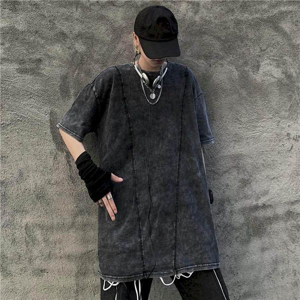 women's t-shirt dark high street tshirt women gothic t shirt men retro washed cotton short-sleeved hip-hop half-sleeved wild loose top, White 
women's t-shirt dark high street tshirt women gothic t shirt men retro washed cotton short-sleeved hip-hop half-sleeved wild loose top, White