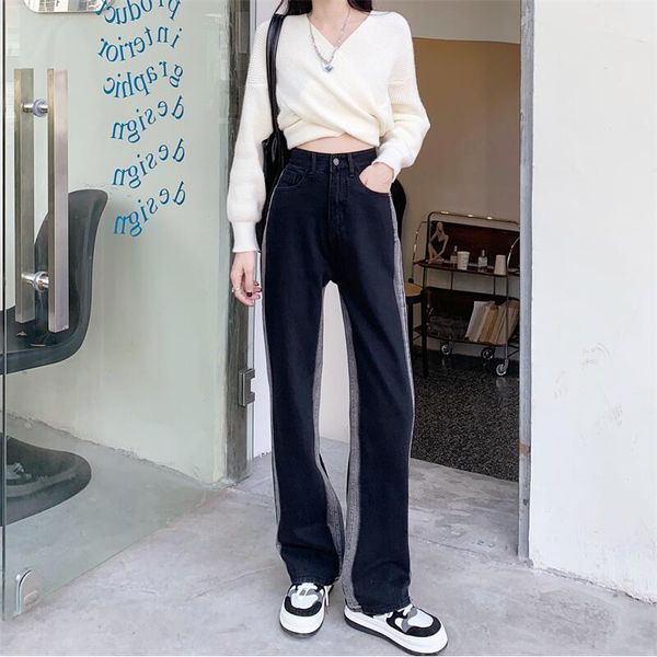 women's jeans autumn and winter 2021 plus velvet thick black straight with side contrast design, high waist thin wide-leg pants, Blue
women's jeans autumn and winter 2021 plus velvet thick black straight with side contrast design, high waist thin wide-leg pants, Blue