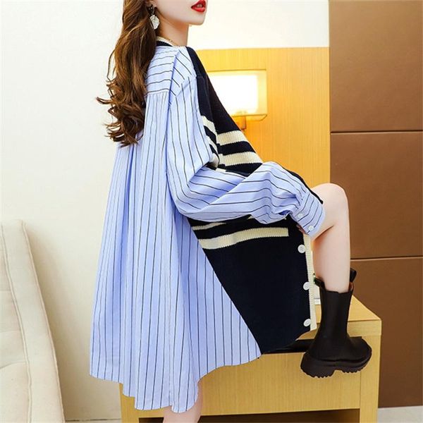 women's knits & tees sweater striped stitching fashionable knitted cardigan loose and all-match outer wear, White
women's knits & tees sweater striped stitching fashionable knitted cardigan loose and all-match outer wear, White