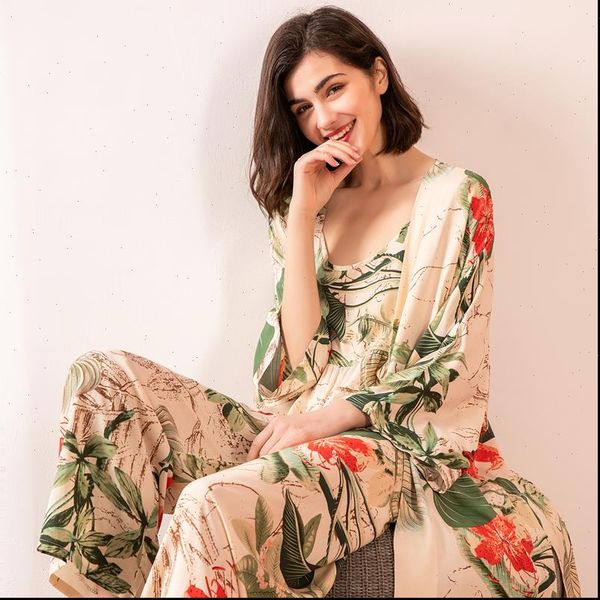 3 pcs pajamas set women sleepwear red floral printed loose lovely green leave nightwear spring summer female, Black;red
3 pcs pajamas set women sleepwear red floral printed loose lovely green leave nightwear spring summer female, Black;red