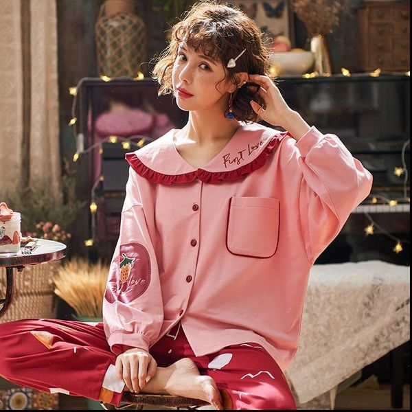 home wear long sleeve cotton womens sleepwears autumn winter casual sleep set 2pcs nightwear cute babydoll pajamas pyjamas suit, Black;red
home wear long sleeve cotton womens sleepwears autumn winter casual sleep set 2pcs nightwear cute babydoll pajamas pyjamas suit, Black;red