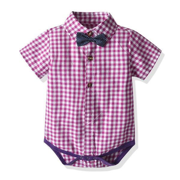 summer baby children's plaid one-piece baby's short sleeve creeping suit, two piece backpack shorts, children's wear, Blue