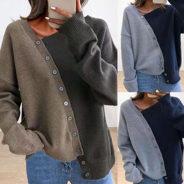 women's sweaters winter sweater oblique neck contrast colors irregular buttons knitted lady for daily wear, White;black
women's sweaters winter sweater oblique neck contrast colors irregular buttons knitted lady for daily wear, White;black