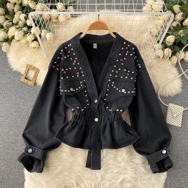 women's jackets denim jacket women black beading v-neck long sleeve single breasted elastic waist short jeans coat fashion spring autum, Black;brown
women's jackets denim jacket women black beading v-neck long sleeve single breasted elastic waist short jeans coat fashion spring autum, Black;brown