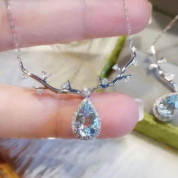 pendant necklaces exquisite little antlers elk necklace light blue zircon water drop charm women's jewelry, Silver
pendant necklaces exquisite little antlers elk necklace light blue zircon water drop charm women's jewelry, Silver