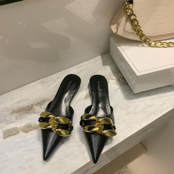 summer fashion metal chain buckle women mules slippers pointed toe slip on ladies outdoor casual flat heels shoes, Black
summer fashion metal chain buckle women mules slippers pointed toe slip on ladies outdoor casual flat heels shoes, Black