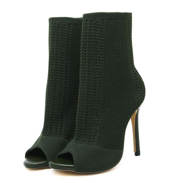 sandals women's cold boots fall peep-toe knit stilettos, Black 
sandals women's cold boots fall peep-toe knit stilettos, Black