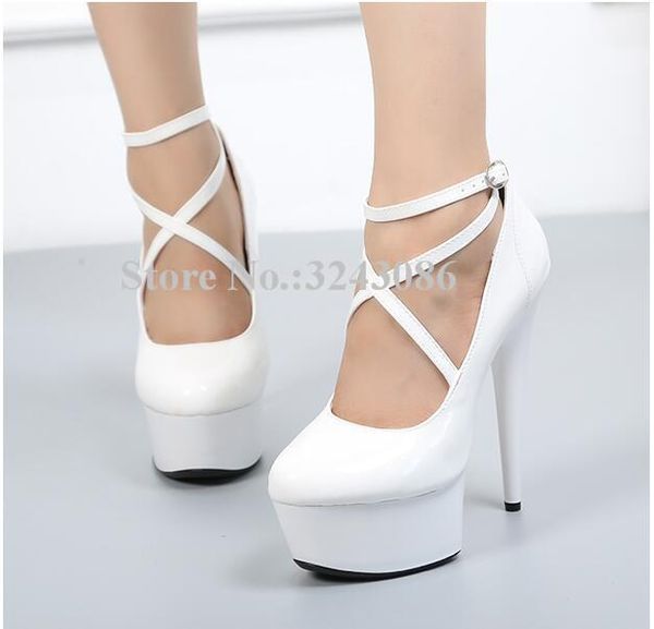 dress shoes cross strap 15/20cm heel height platform pumps fashion patent leather stiletto ankle buckle banquet, Black
dress shoes cross strap 15/20cm heel height platform pumps fashion patent leather stiletto ankle buckle banquet, Black