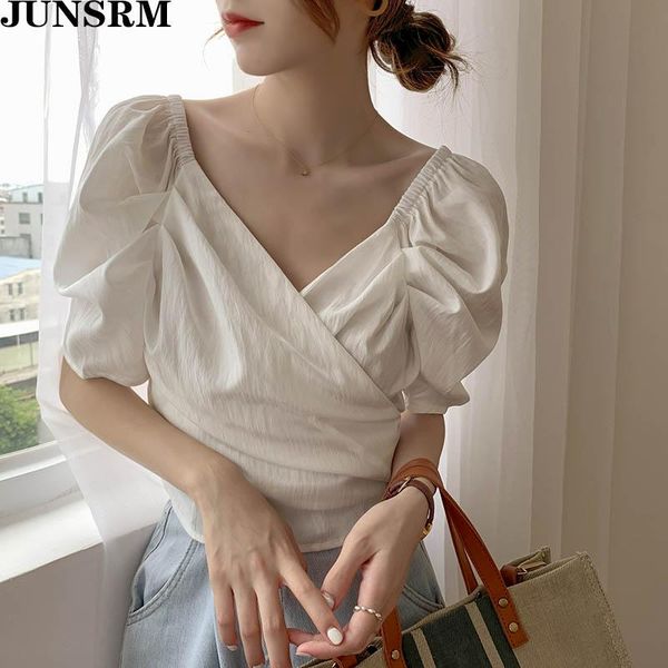 summer puff sleeve women blouses shirts elegant v-neck lace up chiffon vintage sweet short female women's &, White
summer puff sleeve women blouses shirts elegant v-neck lace up chiffon vintage sweet short female women's &, White