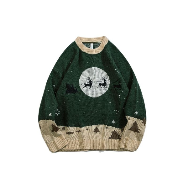 men's sweaters 2021 korean fashion fawn jacquard retro green men hip hop knitted sweater casual women vintage pullovers sueteres para h, White;black
men's sweaters 2021 korean fashion fawn jacquard retro green men hip hop knitted sweater casual women vintage pullovers sueteres para h, White;black