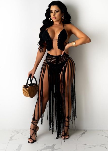 women's swimwear women beach halterneck bikini + briefs, long tassel decoration, hand-knitted crochet summer clothing, White;black
women's swimwear women beach halterneck bikini + briefs, long tassel decoration, hand-knitted crochet summer clothing, White;black