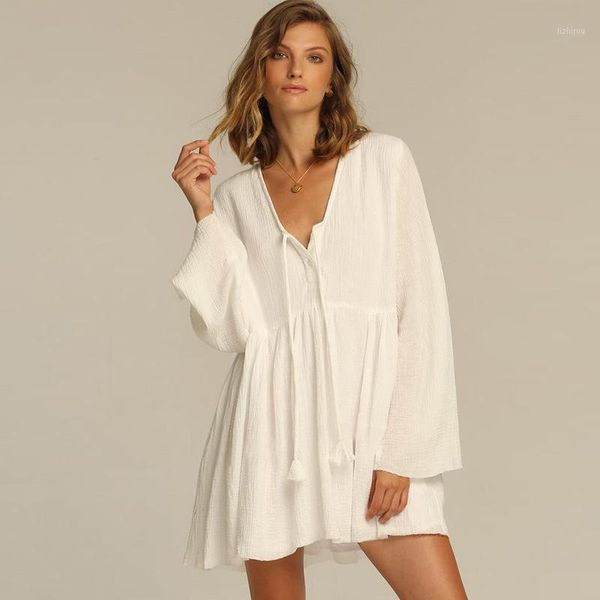 solid white loose long sleeve seaside vacation sunscreen beach jacket swimsuit blouse women outer skirt female dress polyester women's, White;black
solid white loose long sleeve seaside vacation sunscreen beach jacket swimsuit blouse women outer skirt female dress polyester women's, White;black