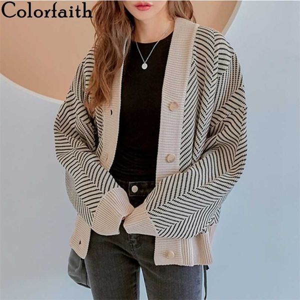 colorfaith women's autumn winter sweater fashionable elegant oversized striped cardigans knitted vintage swc1507jx 211214, White;black 
colorfaith women's autumn winter sweater fashionable elegant oversized striped cardigans knitted vintage swc1507jx 211214, White;black