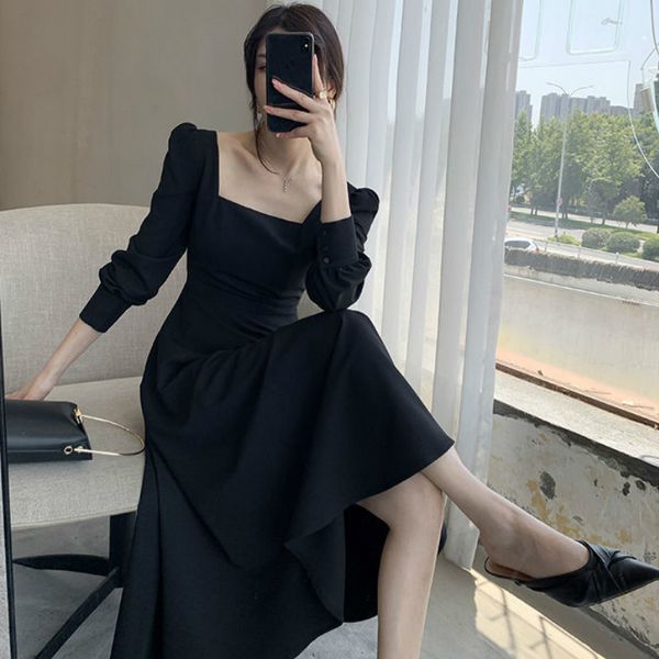 casual dresses dress women elegant long sleeve ladies clothing pure vintage midi square collar black chic oversize french style retro 622g, Black;gray
casual dresses dress women elegant long sleeve ladies clothing pure vintage midi square collar black chic oversize french style retro 622g, Black;gray