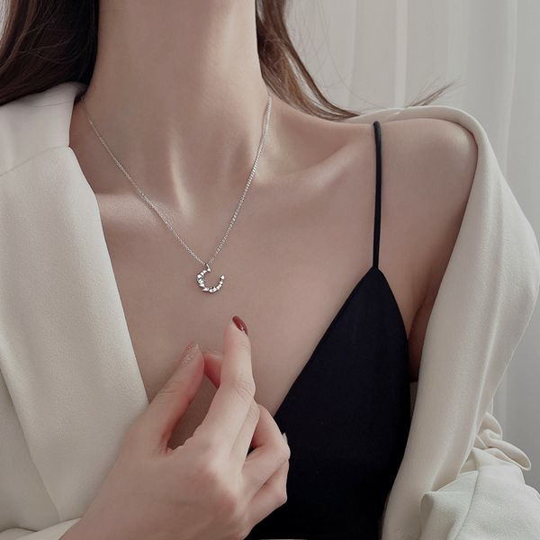 the moon light zircon necklace luxury niche new female collarbone chain design feeling necklace, Silver
the moon light zircon necklace luxury niche new female collarbone chain design feeling necklace, Silver