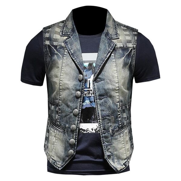 style men slim vintage biker motorcycle denim vest single breasted turn down collar embroidery plaid suit vests men's, Black;white
style men slim vintage biker motorcycle denim vest single breasted turn down collar embroidery plaid suit vests men's, Black;white