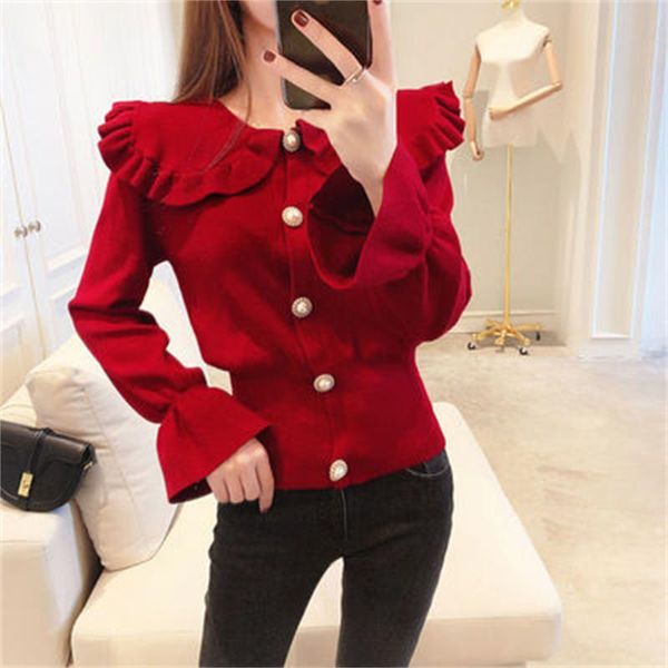 women's knits & tees 2021 sweater women spring koreanfashion doll collartemperament bell sleeve knit cardigan h173, White
women's knits & tees 2021 sweater women spring koreanfashion doll collartemperament bell sleeve knit cardigan h173, White