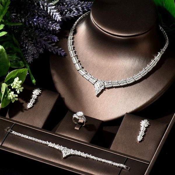 earrings & necklace hibride leaf charms 4pcs luxury nigerian jewelry set for women wedding cubic zircon dubai bridal earring n-25, Silver
earrings & necklace hibride leaf charms 4pcs luxury nigerian jewelry set for women wedding cubic zircon dubai bridal earring n-25, Silver