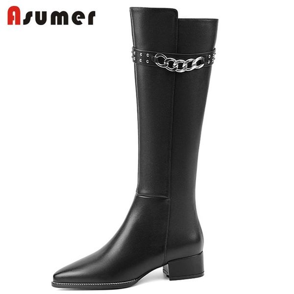 boots asumer 2022 est riding women genuine leather footwear pointed toe chain fashion comfortable knee high shoes, Black
boots asumer 2022 est riding women genuine leather footwear pointed toe chain fashion comfortable knee high shoes, Black