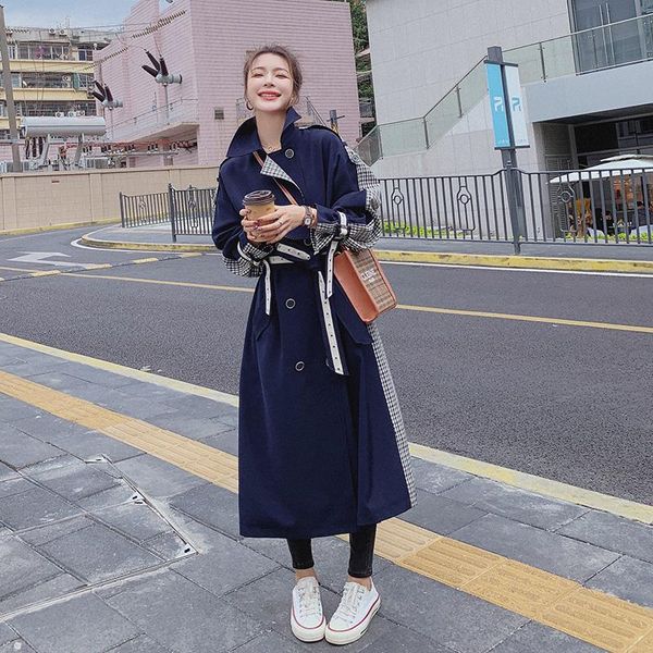 women's trench coats brand patchwork navy blue plaid women coat long double-breasted duster for lady outerwear spring autumn, Tan;black
women's trench coats brand patchwork navy blue plaid women coat long double-breasted duster for lady outerwear spring autumn, Tan;black