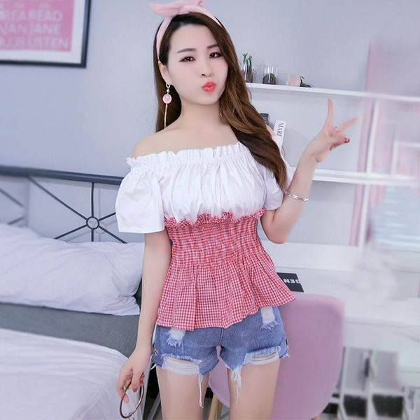 women's blouses & shirts 2021 fashion women summer plaid blouse slash neck ruffles female slim short sleeve ol ab1366, White
women's blouses & shirts 2021 fashion women summer plaid blouse slash neck ruffles female slim short sleeve ol ab1366, White