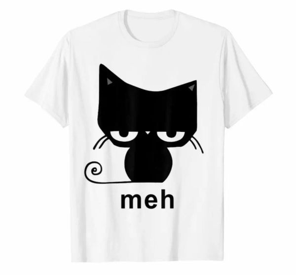 R1 Meh Black Cat Funny White T-Shirt Gift For Cat Lovers S-6XL, White;black 
R1 Meh Black Cat Funny White T-Shirt Gift For Cat Lovers S-6XL, White;black