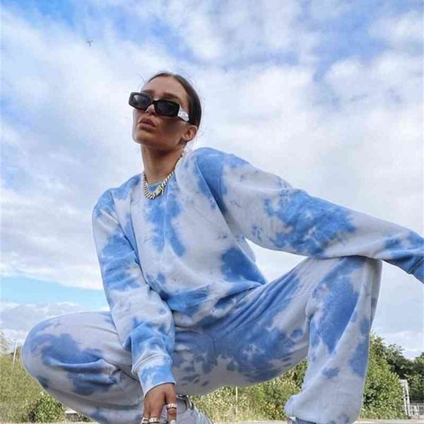 tie dyed women's wear ins net red same tie dyed fashion sweater set, Black 
tie dyed women's wear ins net red same tie dyed fashion sweater set, Black