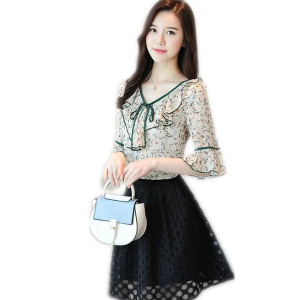 women's blouses & shirts sweet half flare sleeve women chiffon 2021 lace up v-neck fashion floral clothing ruffles q226, White
women's blouses & shirts sweet half flare sleeve women chiffon 2021 lace up v-neck fashion floral clothing ruffles q226, White