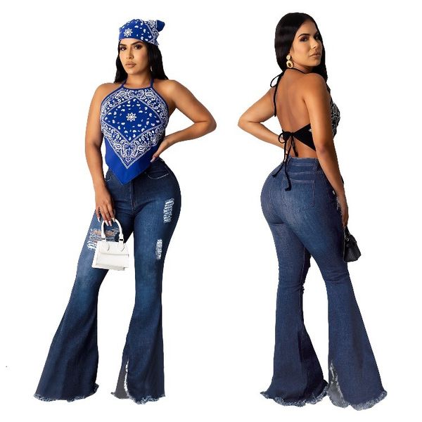 women's jeans european and american women's wear white ripped hole blown gauze high waist flared pants jeans 94wr, Blue
women's jeans european and american women's wear white ripped hole blown gauze high waist flared pants jeans 94wr, Blue