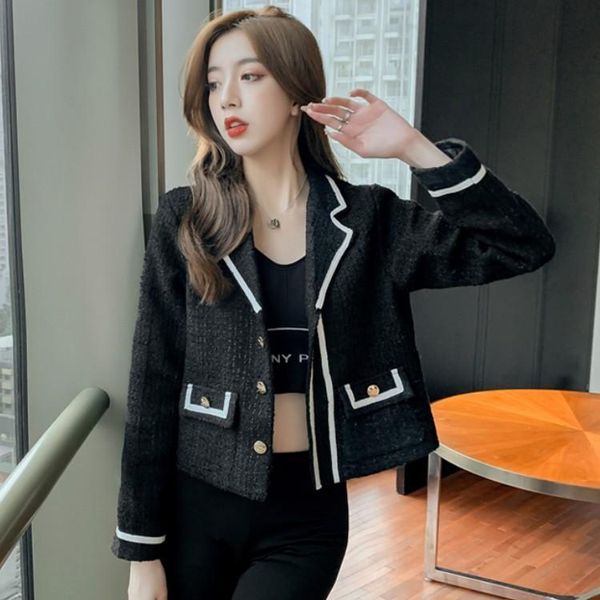 women's jackets 2021 korean temperament tweed lapel long sleeve single-breasted long-sleeved coat office ol lady fashion casual chic ou, Black;brown
women's jackets 2021 korean temperament tweed lapel long sleeve single-breasted long-sleeved coat office ol lady fashion casual chic ou, Black;brown