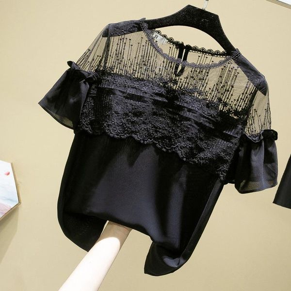women's blouses & shirts net yarn short-sleeved chiffon shirt 2021 summer design sense niche lace western style blouse, White
women's blouses & shirts net yarn short-sleeved chiffon shirt 2021 summer design sense niche lace western style blouse, White