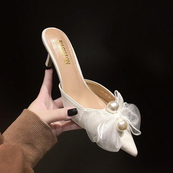 slippers 2021 summer style bowknot pearl pointed stiletto heels fashion simple half drag sandals women's shoes, Black
slippers 2021 summer style bowknot pearl pointed stiletto heels fashion simple half drag sandals women's shoes, Black