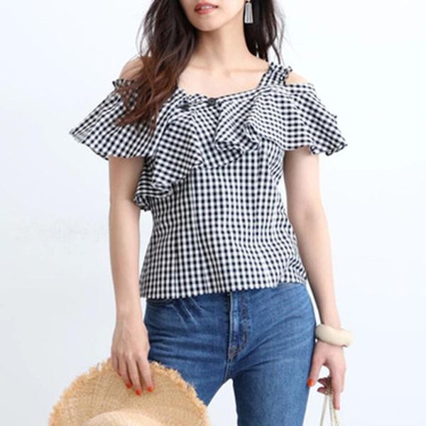 women's blouses & shirts japan style office lady elegant blouse women sweet ruffles patchwork off shoulder plaid summer chic irregular, White
women's blouses & shirts japan style office lady elegant blouse women sweet ruffles patchwork off shoulder plaid summer chic irregular, White