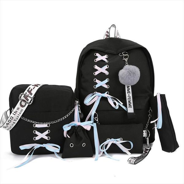 chain canvas female book bag backpack 5pcs set schoolbag school travel pack fashion tassel women teenage teenagers girl
chain canvas female book bag backpack 5pcs set schoolbag school travel pack fashion tassel women teenage teenagers girl