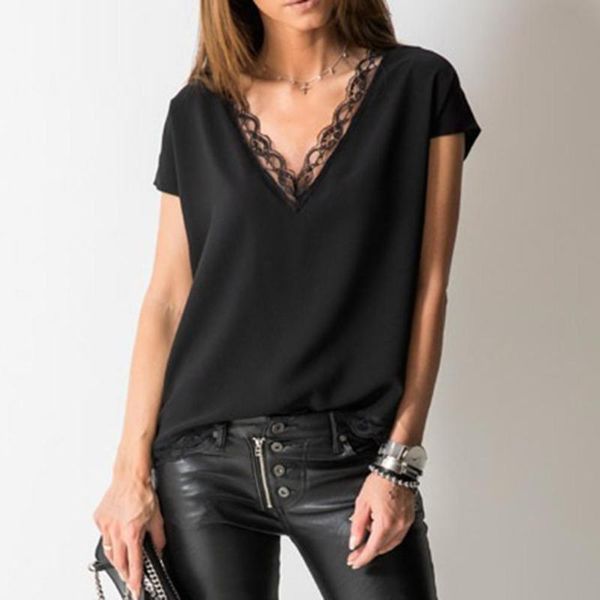 women's t-shirt women solid color black lace white patchwork deep v neck short sleeve t shirts clothesing plus size
women's t-shirt women solid color black lace white patchwork deep v neck short sleeve t shirts clothesing plus size